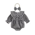 thumbnail image 6 of Baby Girl Plaid Bubble Romper Long Sleeve Ruffle Bodysuit Fall Winter Outfit 6-12 Months 12-24 Months Baby Black,0-3 Months, 6 of 7