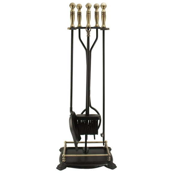 15006 Antique Fireplace Toolset with Brass Handles, 5 Piece set