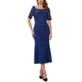 thumbnail image 1 of INSPIRE CHIC Vestido de cóctel para mujer con encaje, dobladillo de cola de pez, manga corta, ajustado, midi, azul oscuro, XL, 1 of 6