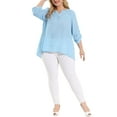 thumbnail image 2 of MODA NOVA Juniors' Plus 3/4 Sleeves Split V Neck Blouse Tops Sky Blue 3X, 2 of 6