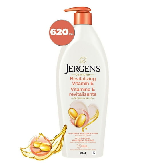 Jergens Revitalizing Vitamin E Moisturizer & Body Lotion for Dry Skin, 620mL