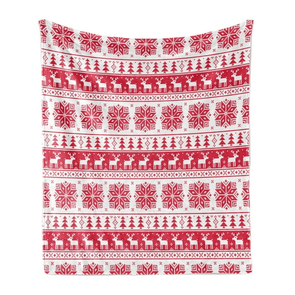 Nordic Soft Flannel Fleece Throw Blanket, Christmas Pattern with Nature Inspirations Scandinavian Culture Retro, Cozy Plush for Indoor and Outdoor Use, 70" x 90", Hot Pink White, by Ambesonne