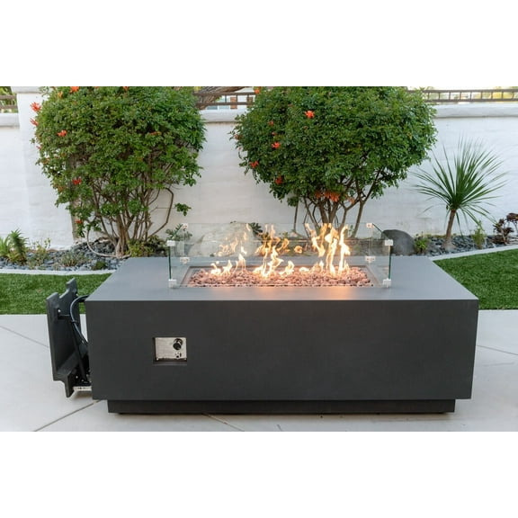 AMS Fireplace Creations 66" Dark Gray Sedona Fire Pit Table w/ Pullout Propane Tank Drawer