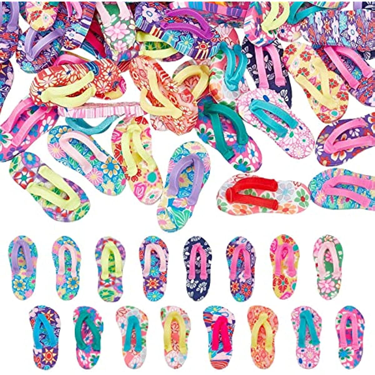 50Pcs Flip Flop Charms Polymer Clay Cabochon Handmade Flower Printed