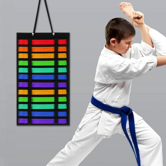 LEORX Belt Display Stand Rack Martial Arts Belt Display Hanging Embroidered Black 62.50X34.50X1.00CM