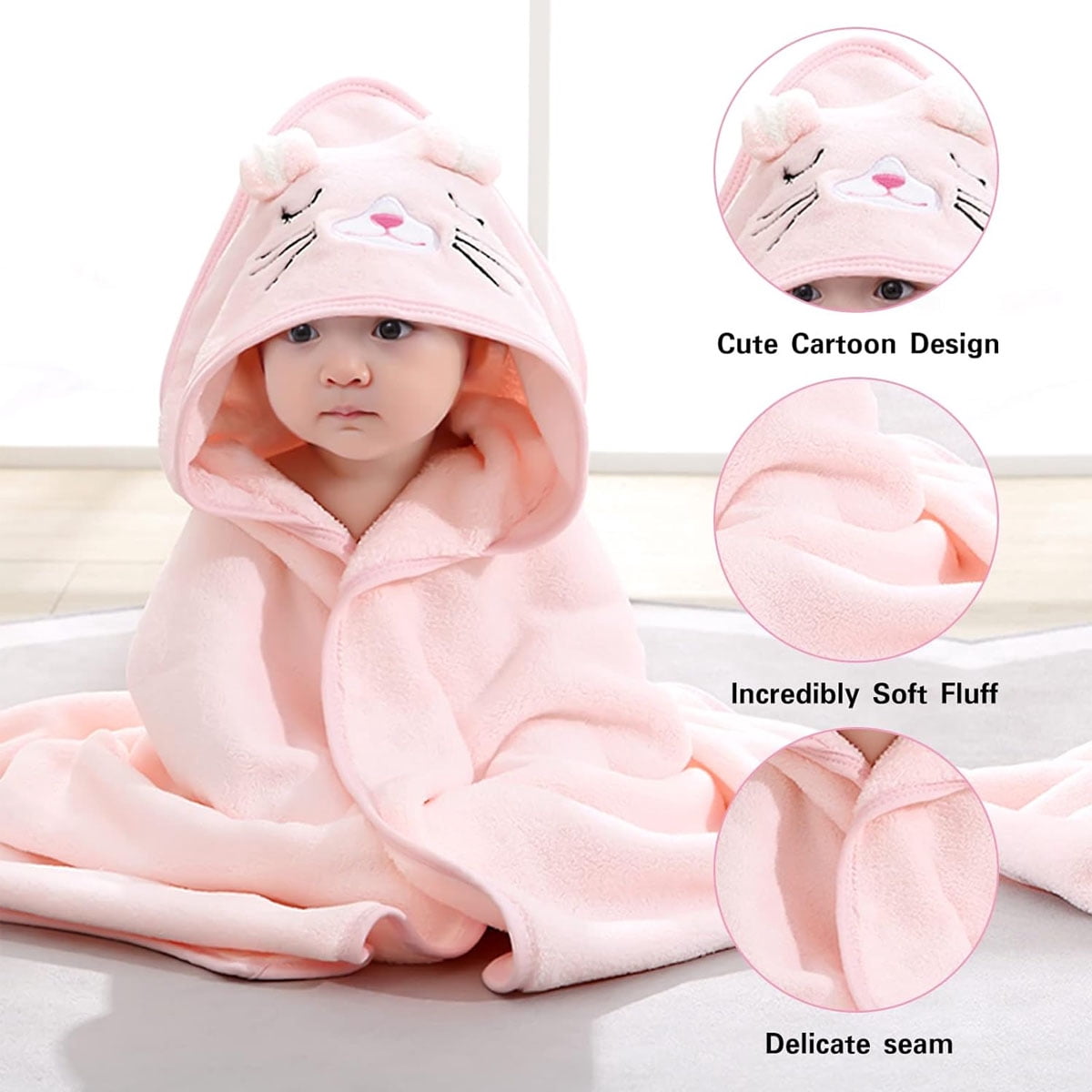 2-Pack Baby Hooded Towel Set, 31.5x31.5 Inch Ultra Soft & Absorbent Bath Towels for Newborns, Infants, Toddlers - Baby Shower Gift for Boys and Girls