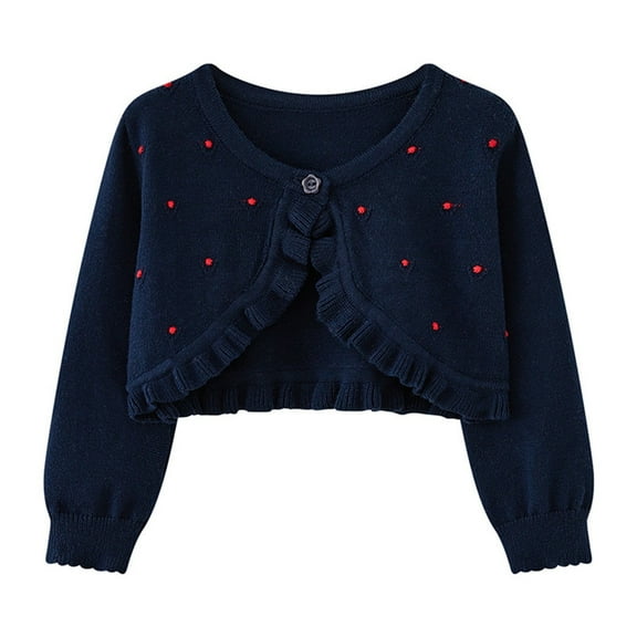 Girl Cardigan Long Sleeve Knitted Cardigans Button Plain Beolero Shrug Navy 1-2 Years