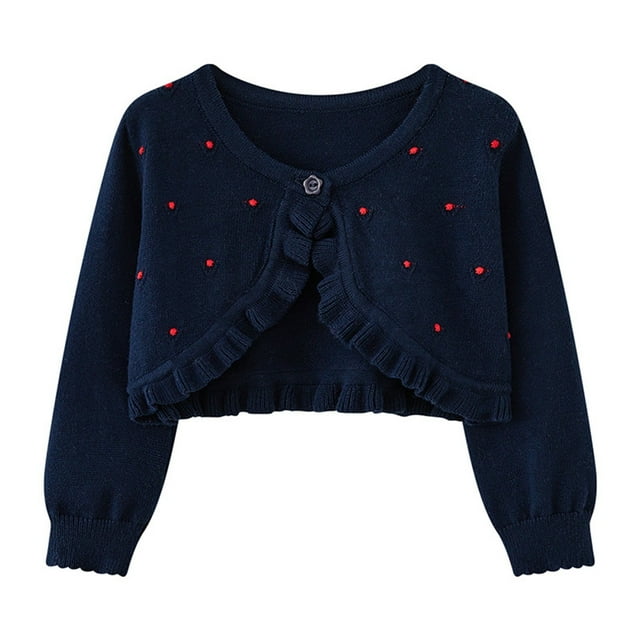 SROBPTY Cardigans d'Automne pour Filles, Cardigan Tricoté à Manches Longues à Col Rond pour Enfants, Veste Décontractée et Confortable Bleu Marine 0 Ans