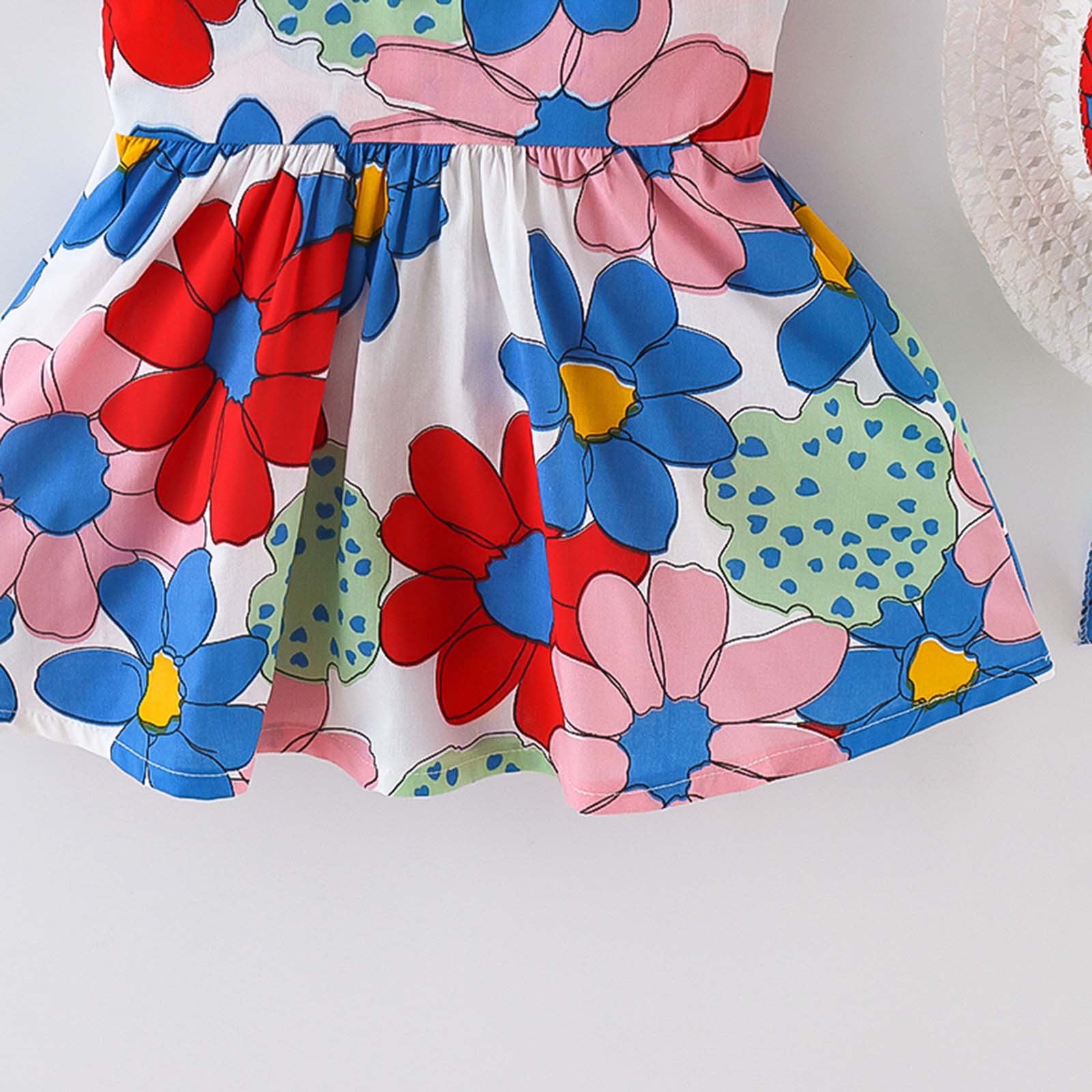 2-piece Baby / Toddler Girl Pretty Floral Print Bowknot Dress and Hat Set