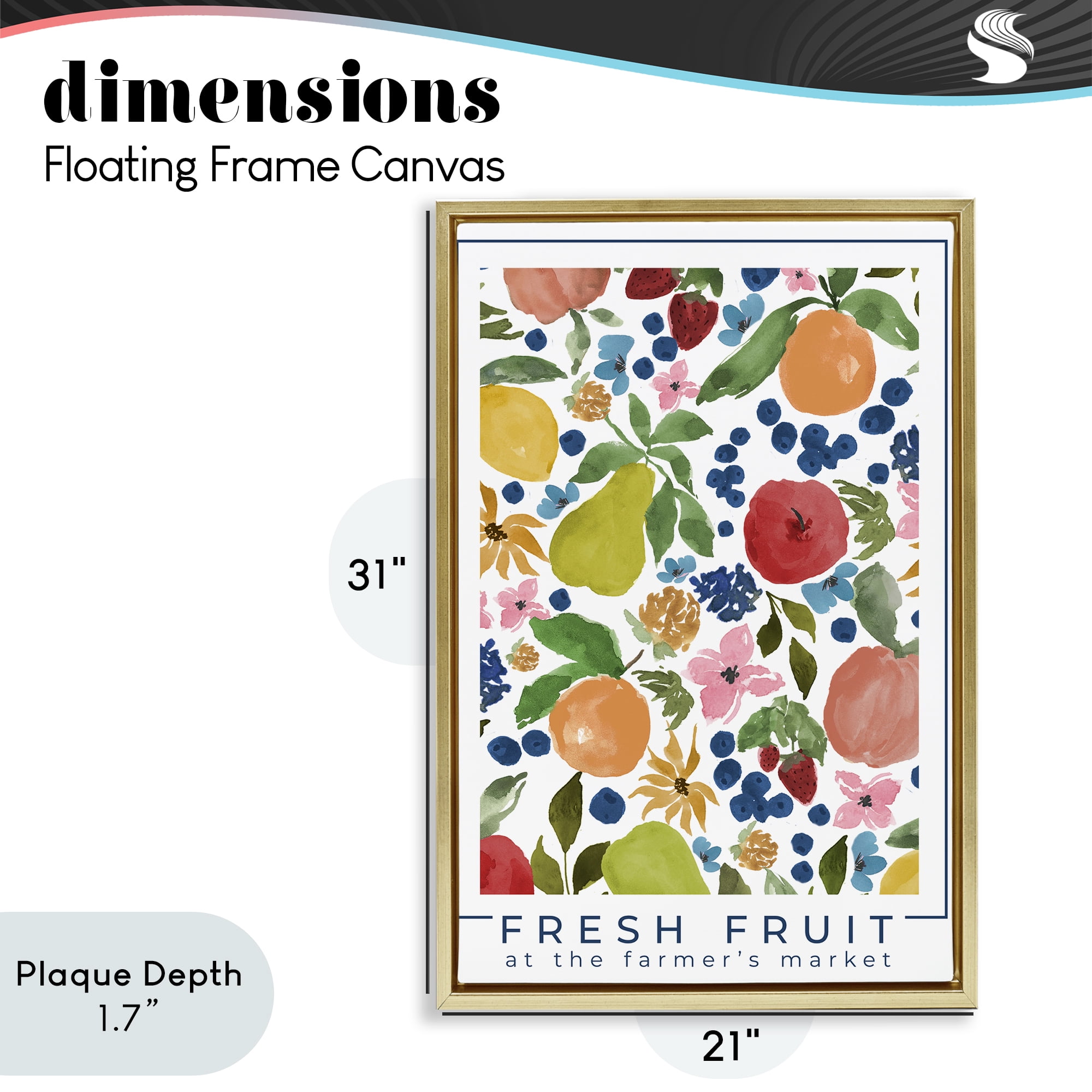 Stupell Industries Fresh Fruit Market Pattern Gold Framed Floater Canvas Wall Art, design by Lucille Price