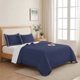 thumbnail image 5 of Queen Quilt Set 90''x96'', Pure Dark Blue Lightweight Summer Bedspread Coverlet Set with 2 Pillow Shams, Simple Solid Color Breathable All Season Quilt Bedding for Bedroom/Guest Room, 5 of 9