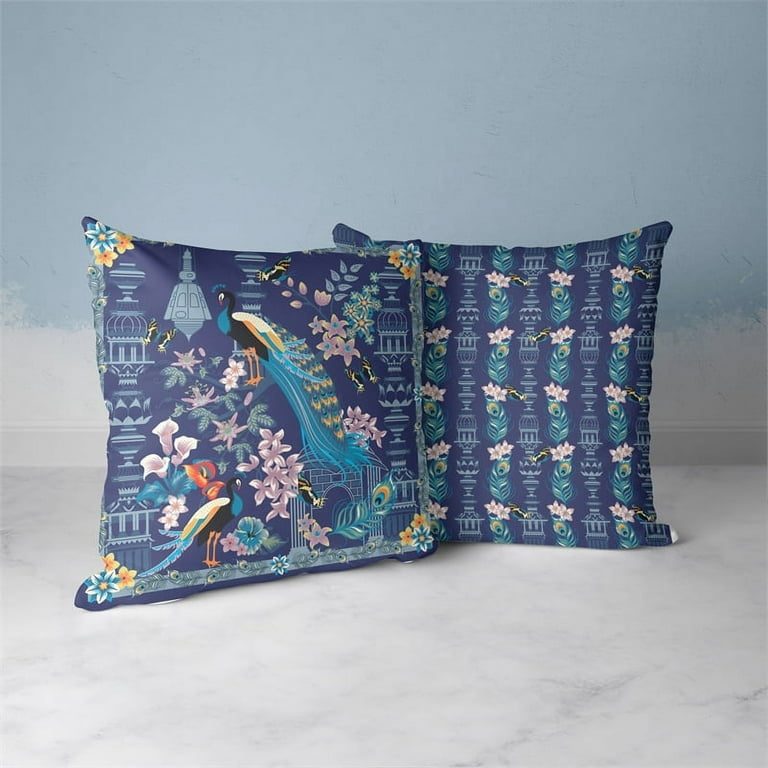 Indigo Peacock Pillow Set - Peacock Pillows 