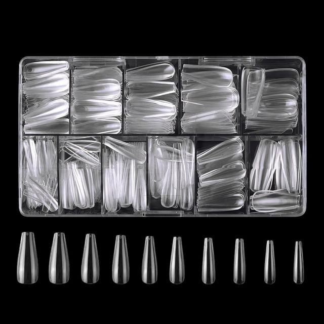 HLONK 500Pcs Clear False Nail Tips Full Coverage Acrylic Gel Set for Gel Nail Extensions Acrylic False Press Nail Tips