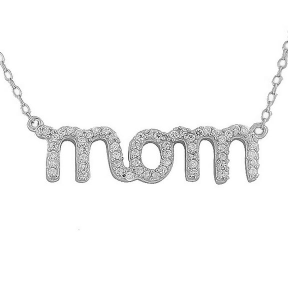 925 Sterling Silver Mom Mother Charm White CZ Pendant Necklace with Chain