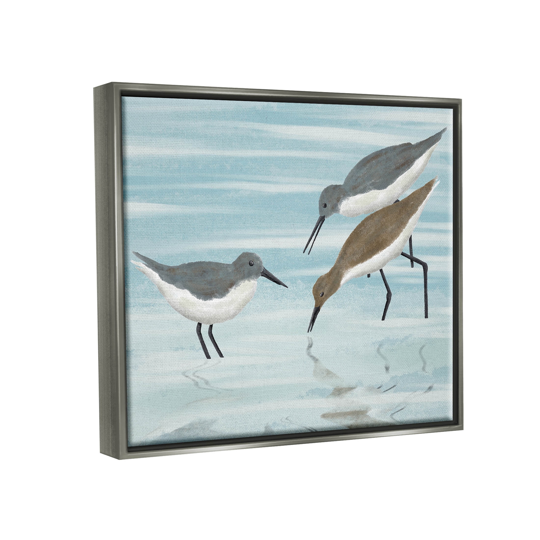 Stupell Industries Sandpipers Grazing Shallow Beach Water Graphic Art Luster Gray Floating Framed Canvas Print Wall Art, Design by Marcus Prime