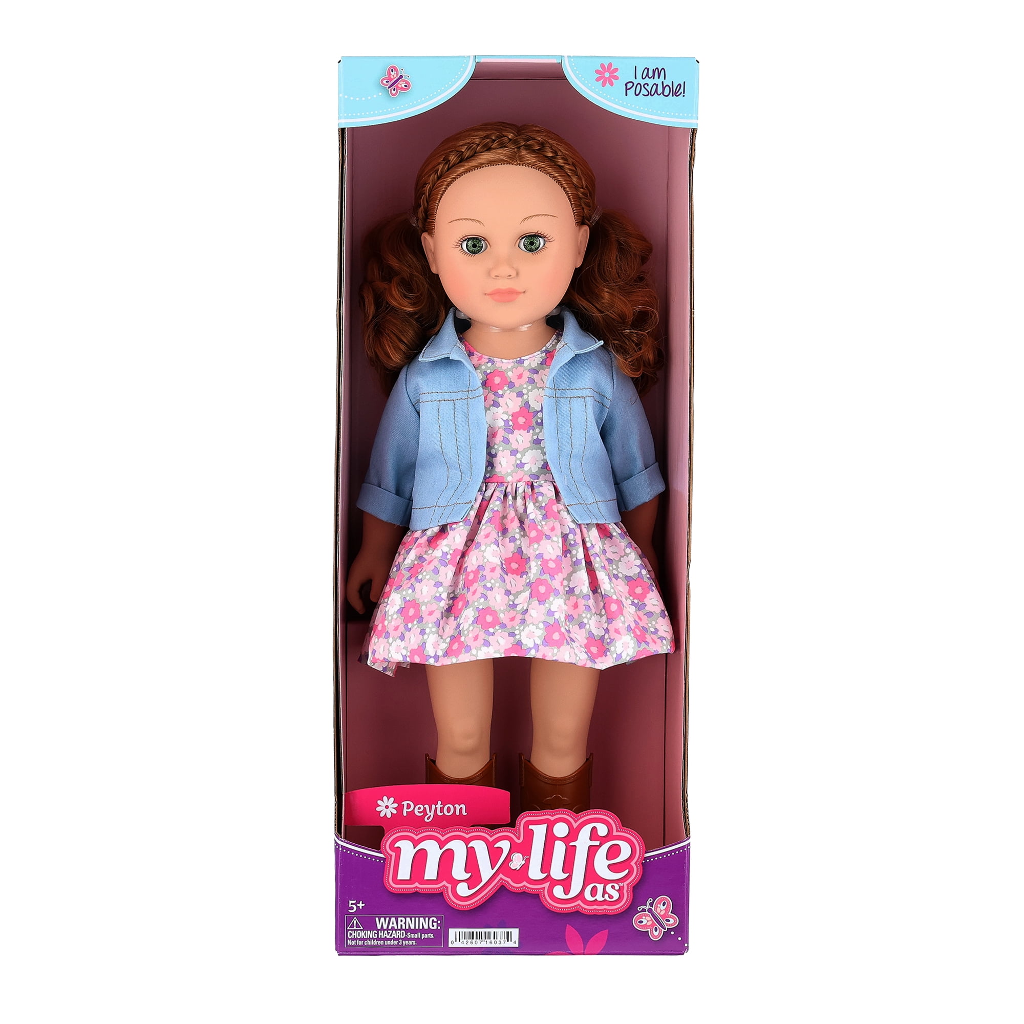 My Life As Peyton 18-Inch Posable Fashion Doll with Red Hair, Green Eyes, Floral Dress, Denim Jacket & Boots