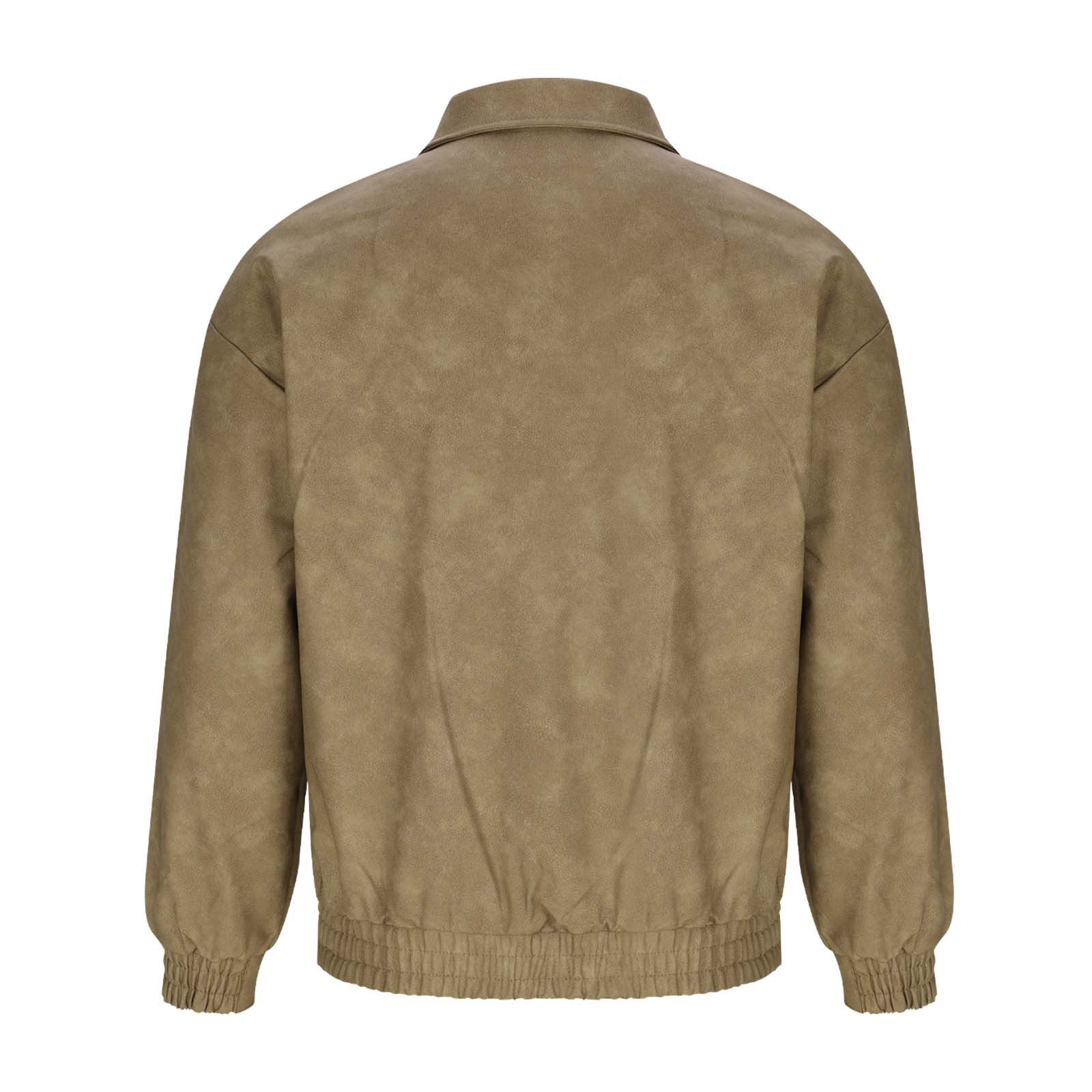 Xzbqbs Vintage Leather Jacket Mens Full Zip Classic Lapel Collar Coat Solid Color Softshell Windbreaker Leather Jackets for Men