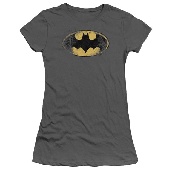 Batman - Destroyed Logo - Juniors Teen Girls Cap Sleeve Shirt - Large