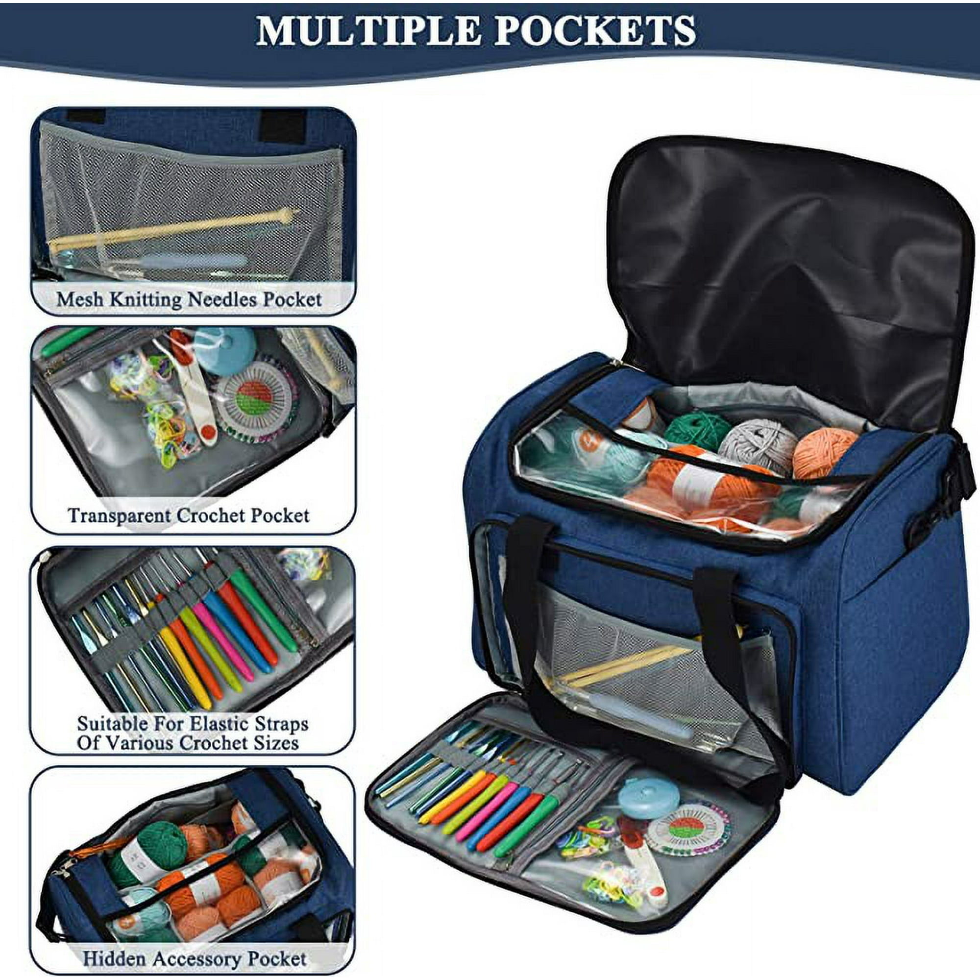 Sac De Rangement Pour Fils à Broder - Organisateur Tricot Crochet Portable Avec Poches - Rose
