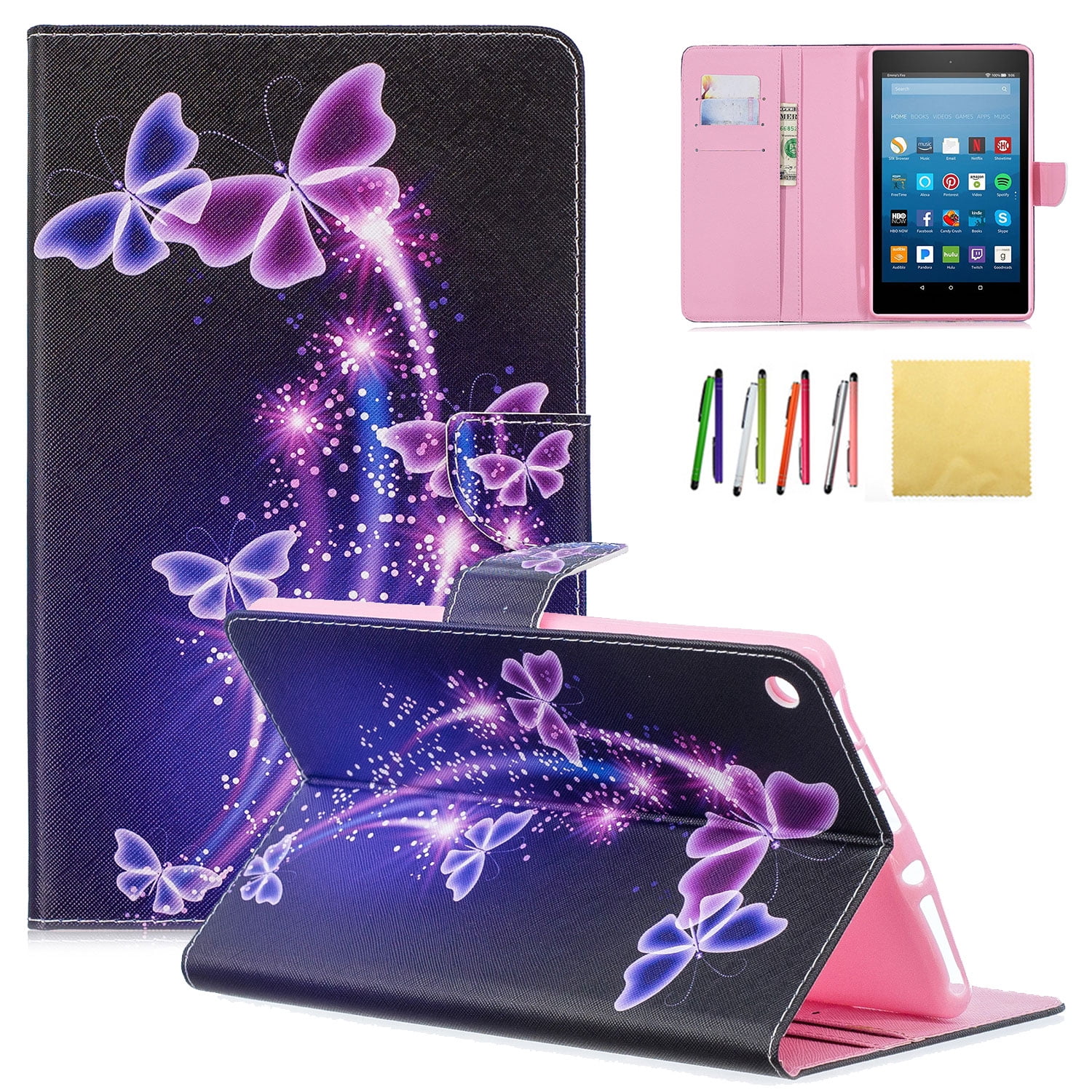 Fire HD 8 Case Allytech Slim Shell Stand Wallet Case Cover for Amazon