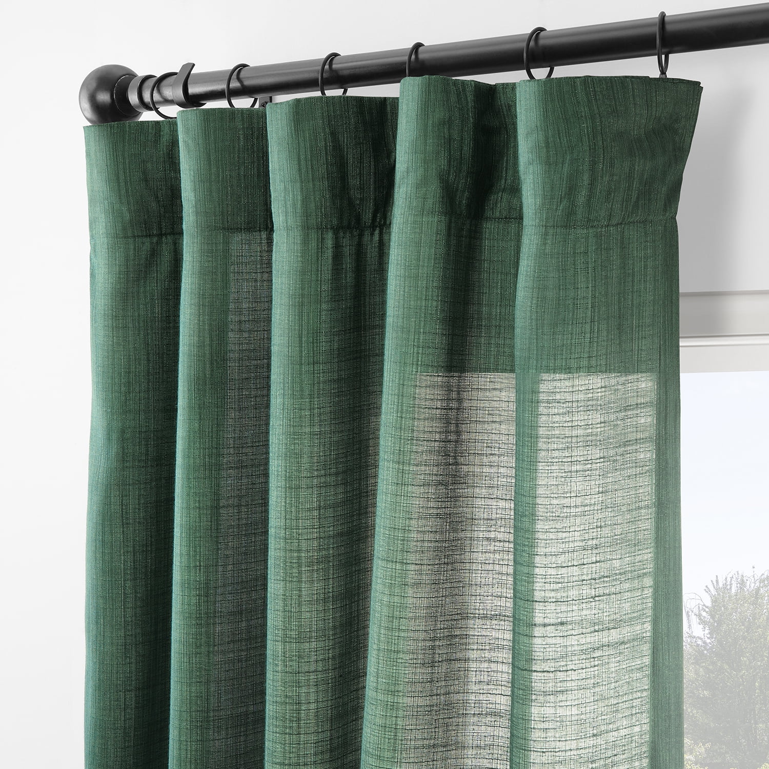 Half Price Drapes Dark Green Rustic Linen Weave Light Filtering Curtains for Bedroom (2 Panel), 50W X 84L