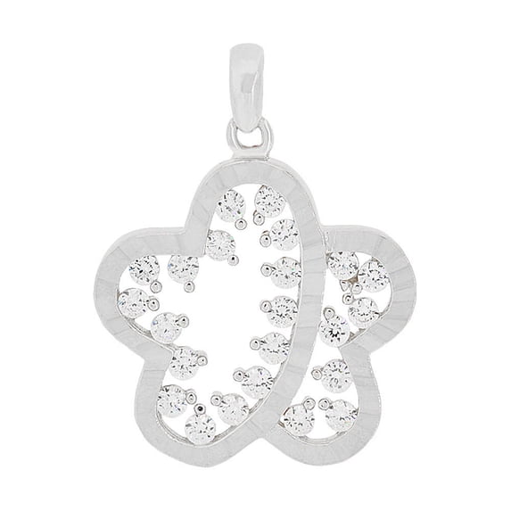 14k Gold White Rhodium, Modern Abstract Star Flower Pendant Charm Created CZ 18mm with 18" Dainty Neck Chain
