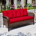 thumbnail image 2 of Meetleisure 72"Wide 3-Seat Brown Wicker Outdoor Sofa, Couch Patio Sofa with Deep Seating and Thick Cushions, Red, 2 of 6