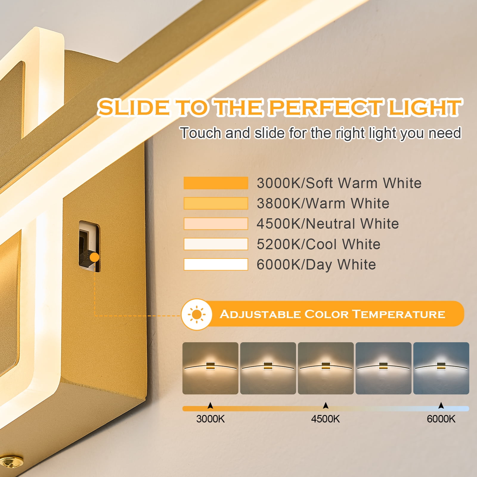 Modern LED Vanity Light Gold LED Bathroom Light Fixtures Over Mirror Wall Lighting for Bathroom, Dimmable Long Vanity Light for Bathroom Living Dining Room(5CCT 31.5Inch)