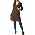 thumbnail image 2 of INSPIRE CHIC Women's Faux Suede Notched Lapel Strap Cuff Solid Double Breasted Tie Belt Trench Coats S Coffee, 2 of 6