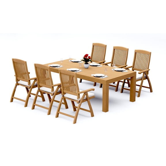 Grade-A Teak Dining Set: 6 Seater 7 Pc: And 6 Marley Arm Chairs Outdoor Patio WholesaleTeak #51MR1906