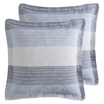- Sand Stripes Euro Sham Set of 2 - Jaquard Stripe - Grey, Chambray, Blue, White - Two Euro Shams (26x26in.), No Insert- Cotton - Inner Not Included