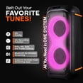thumbnail image 3 of Pyle Compact Bluetooth PA Party Speaker System – 160W Portable Karaoke Machine with Built-in Battery, TWS, Mic Priority, USB/SD/BT/FM, Flashing LED Lights, Dual 6.5" Speakers, 11.6" x 11.6" x 25.2", 3 of 8