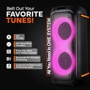 Pyle Compact Bluetooth PA Party Speaker System – 160W Portable Karaoke Machine with Built-in Battery, TWS, Mic Priority, USB/SD/BT/FM, Flashing LED Lights, Dual 6.5 Speakers, 11.6 x 11.6 x 25.2