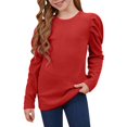 thumbnail image 2 of KAUOD Girls Long Sleeve Shirts Tops Plain Crew Neck Soft Blouse Teen Kids Cute Comfy Casual Tops Clothes Pullover Tops, 2 of 8