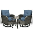 thumbnail image 3 of SHGJ&SOFT 3 Piece Patio Furniture Set, 2 Outdoor Swivel Rocking Chairs with Side Table, Thick Cushions Wicker Glider Chairs, All-Weather Gray Rattan Bistro Set for Porch, Deck, Pool (Blue), 3 of 12