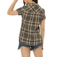 thumbnail image 4 of INSPIRE CHIC Women's Plaid Shirts Point Collar Button Down Blouses XS Brown Black, 4 of 7