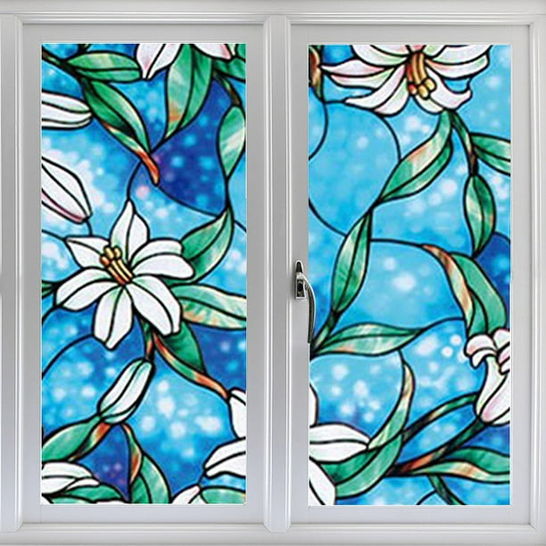 (Blue, 44.5x200cm) Privacy Stained Glass Film, Frosted Glass Film ...