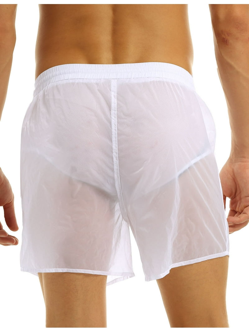 YIZYIF Mens Mesh Sheer See Through Boxers Shorts Drawstring Silky