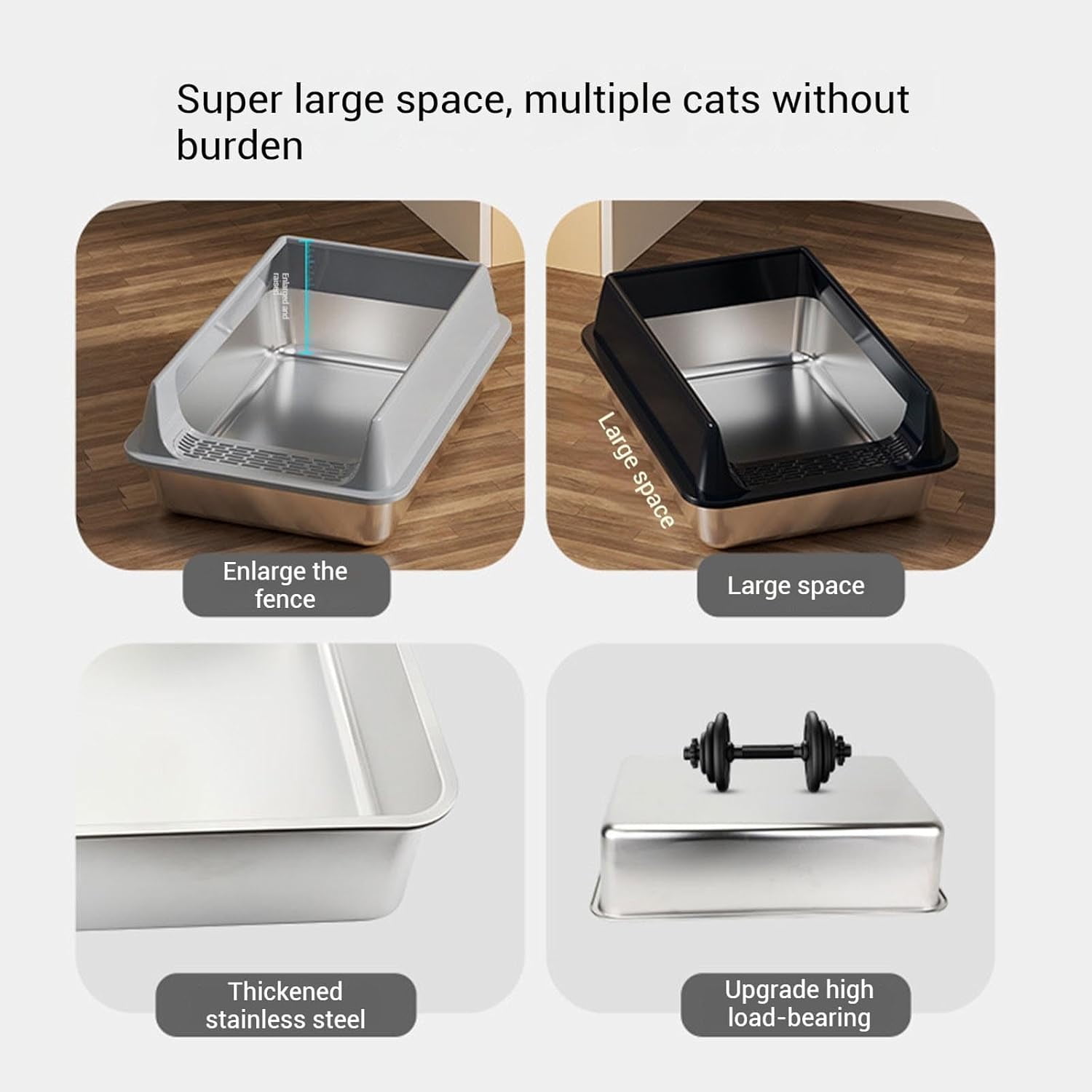 Stainless Steel Litter Box, Semi Enclosed High Side Cat Litter Box, Top Entry Litter Boxs for Senior Cats, Leak-Proof, Non-Sticky, Easy Clean, Ideal for Indoor Cats Kitten