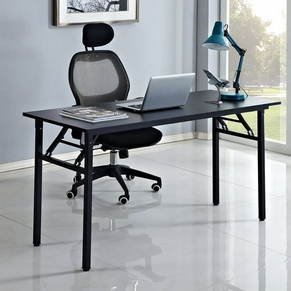 SOGES 55 inches Folding Table Computer Desk Office Desk No Install Needed, Black