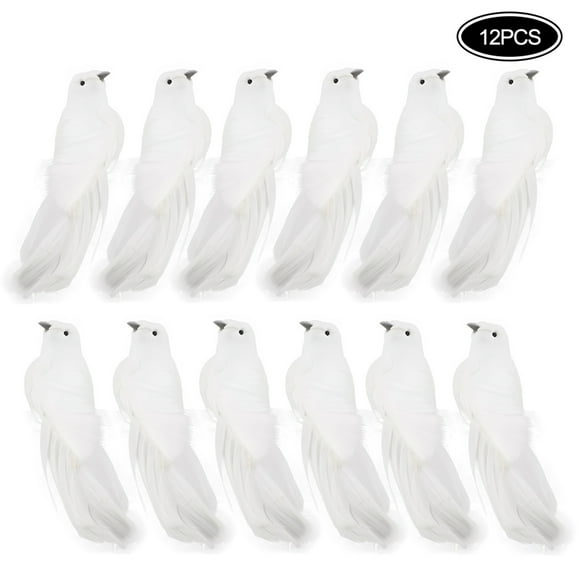 Oiseaux artificiels oiseaux de Noël Simulation mousse de colombe blanche décoration de Noël arbre faux oiseaux à plumes pour décoration de fête de vacances