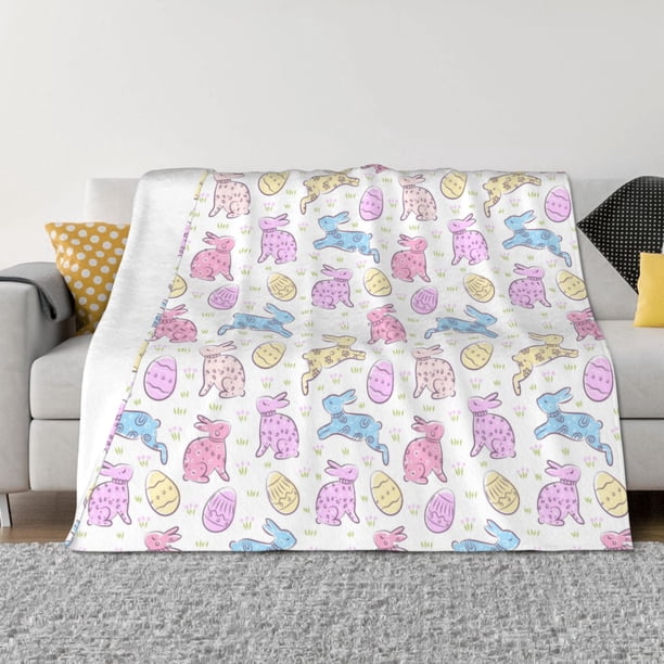 Balery Easter Colorful Rabbit Manta de Franela con Dibujo, Lujo Ultra Suave y Cálido, Antipelusa y Resistente a las Arrugas para Cama, Sofá, Camping -60"x50"