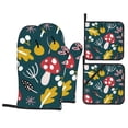 thumbnail image 1 of LNWH Oven Mitts, Oven Mitts and Pot Holders Set, Outdoor BBQ Mitts Heat Resistant Cooking, Mushroom Plant Pictures Pattern, 1 of 8