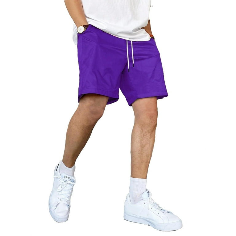 Casual Solid Pocket Straight Leg Purple Men Shorts (Men's)