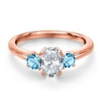 thumbnail image 3 of Gem Stone King 18K Rose Gold Plated Silver White Topaz and Swiss Blue Topaz Engagement Ring for Women | 1.40 Cttw | Oval 7X5MM | Gemstone November Birthstone | Size 9, 3 of 6