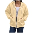 thumbnail image 2 of DailyTrove Ladies Basic Zip Up Hooded Sweatshirt Long Sleeve Oversized Jacket With Kangaroo Pockets, 2 of 6