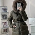 thumbnail image 2 of Chaqueta de plumón para mujer, abrigos de invierno nuevos, abrigos acolchados sencillos con cintura estrecha, abrigos de plumón gruesos y cálidos de longitud media con cuello de piel grande, 2 of 4