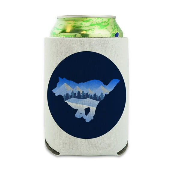 Wolf Silhouette Running Snow Scenery Can Cooler - Drink Sleeve Hugger Collapsible Insulator - Beverage Insulated Holder