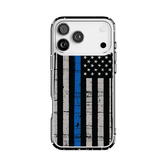 DistinctInk Hybrid Clear Case Compatible with MagSafe for iPhone 17 Pro Max- Weathered Thin Blue Line Flag Art
