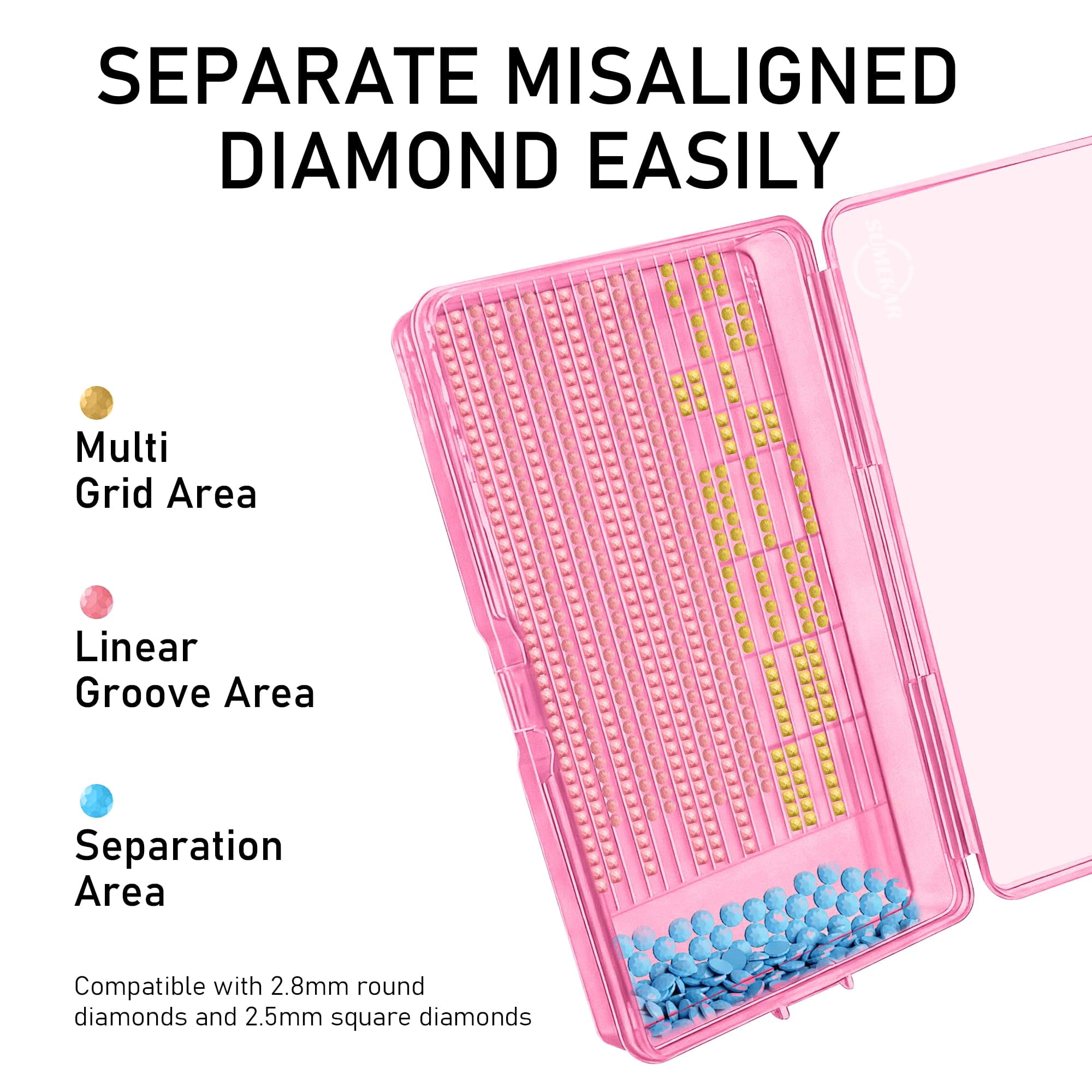 Sumekar 45PCS Extra Large Diamond Art Kits Tray Tool,Diamond Painting Accessories,2-in-1 Diamond Art Trays with Lids(Pink)